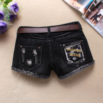 Korean version of the hole denim shorts womens black summer 2021 slim thin large size burr loose fat mm boot pants tide