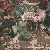 LACESHABBY Spain imported green hand-fired embossed glass square flower insert large vase flower