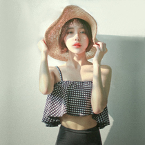 South Korean small scented wind harness high waist black and white checkered slim cover swimsuit female spa swimsuit Split Bikini