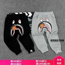 Tide brand childrens wear bape autumn and winter new mens and womens trousers apes head shark cotton plus velvet trousers