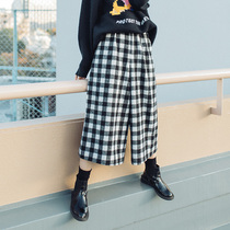 Q3 Japanese original loose Joker black and white plaid wide leg slacks 1467