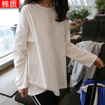 Spring and Autumn New Korean version of round neck white T-shirt women long sleeve outside wear student Joker coat loose cotton base shirt