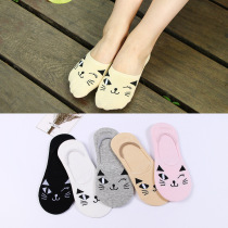 New Lady Cartoon Pattern Light Mouth Invisible Socks Woman All Cotton Silicone Anti Slip Deodorant Cotton Socks