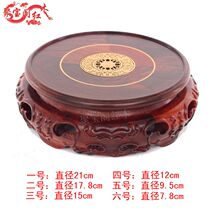 Redwood Ruyi flowerpot vase Buddha statue rotating round solid wood base sour branches carving crafts ornaments