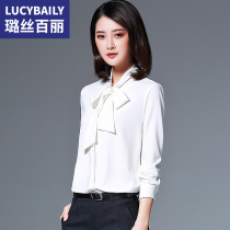 Bow shirt womens long-sleeved temperament 2021 Spring and Autumn new lace-up streamer top business wear Chiffon white shirt