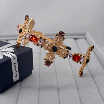 European and American retro high-end cross gold jewel black red hair stirrup hair adorned head decorated Queen Fan hair hoop