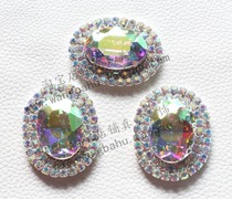 Large Oval AB colored crystal glass diamond buckle Super Flash rhinestone shoes flower hand stitched coat sweater decoration buckle