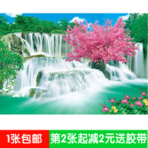 Scenic waterfall landscape poster wall stickers without adhesive modern decorative painting length 98 high quality pink tree cherry blossom 7740