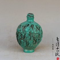 Ancient Play Miscellaneous Resin Imitation Green Pine Stone 8 Rohan Small Noses Smoke Pot Small Round Bottle Imitation Ancient Handicraft Collection