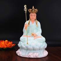 Han White Jade paste gold Sopo three Holy Tibetan King Bodhisattva great wish Kizang King Buddha statue sitting lotus land Tibetan King feng shui ornaments