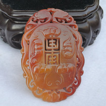 Yunnan Huanglong Jade Wufu birthday pendant Yellow wax Stone Wufu Door pendant Jade brand Wufu Door necklace pendant