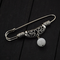 Vintage Cat Eye Stone Seedlings Silver Skeleton Brooch Pins Sweater Festival National Style Unisex Chinese Style Ornaments