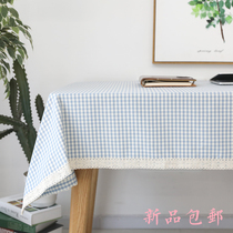 Nordic Japanese small plaid dining table fabric Pink blue plaid tablecloth Small fresh coffee table Desk cover cloth Tablecloth