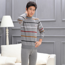 Teenage padded velvet thermal underwear set for middle school students high school collars printed full cotton boys underwear
