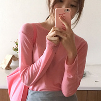 That day hair Korean women Giant White pink good wear long sleeve skin-friendly base shirt T-shirt BR617