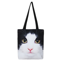 Animal canvas shopping bag black and white milk cat eco bag student portable cat 3d double-sided printing literature