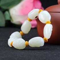(Lingde Jade) Xinjiang Hetian Jade White Jade eight fairy bracelet Hetian Jade hand string men and women with certificate