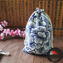 Jianzhan cloth bag pumping mouth cloth bag rice bag Chinese herbal tea spice jewelry porcelain Jade packaging blue and flower ruins