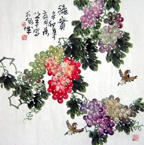 (Painting Art Good Calligraphy and Painting) C16684 Grape Zhang Freehand Flower and Bird Chinese Painting and Calligraphy Autumn Four-foot Doufang