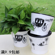 Automatic water-absorbing lazy flower pot style pattern floral European free-watering meaty green dill hydroponic plastic flower pot