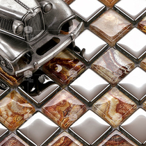 Jingying mosaic Golden imitation jade stone printing crystal glass mirror puzzle background wall toilet tile