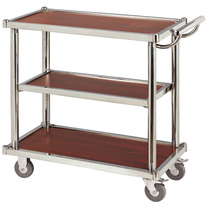 Hotel restaurant luxury stainless steel solid wood wine truck three-layer hand push mobile steel side service car delivery car