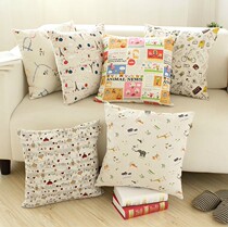 Korean hipster cotton linen pillow case cartoon pattern pillow dust cover linen sofa cushion cover without core