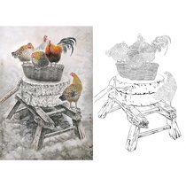 Gongbi painting white sketch background rooster physical hook line print draft 66*95 with color map 512T