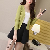 Long-sleeved sweater cardigan spring and Autumn womens new short high waist slim solid color sweater small jacket shawl top