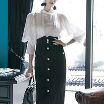  HChen Korea official website direct mail French romantic elegant retro court big bubble sleeve design shirt