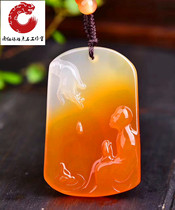 Natural Yellow Dragon Jade agate beautiful artistic conception Buddha fate worship Buddha pendant lotus flower Guanyin pendant landscape carving