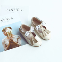 Girls  shoes New Summer childrens leather shoes Bow flat shoes Velcro baby non-slip single shoes Princess A