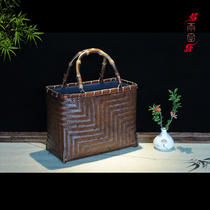 Boutique special special hand woven bamboo bag retro literary bamboo woven bag Hand bag tea ceremony tea set storage bamboo bag