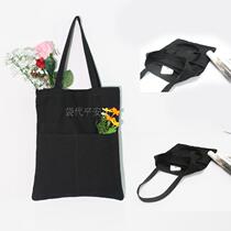  BaoMan E new pure black pure cotton canvas environmental protection shopping bag shoulder portable school bag Tote fresh college