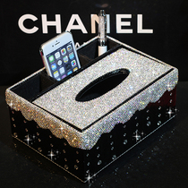 High-grade leather diamond-encrusted diamond tissue box European-style creative paper box Office and household paper box storage box set