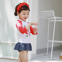 New children split girl girl cherry baby princess skirt long sleeve child sunscreen Korean diving suit swimwear