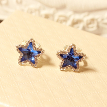 Korean cute blue purple crystal star stud earrings Rhinestone five-pointed star star ear clip no pierced female earrings
