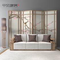 New Chinese style flower and bird screen partition living room fashion entrance Solid wood mortise and mortise Modern translucent folding screen Simple mobile