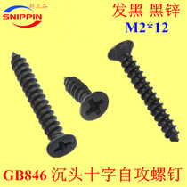 GB846 sink head self-tapping screw M2*12 KA flat cross tip tail ST2*12 black zinc
