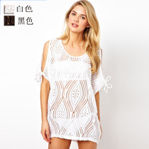 Foreign trade original single literary style black and white leaves beach cover dress beach wrap skirt Hot spring bikini outer shirt a variety of