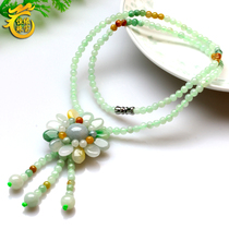 Burmese jadeite a sun flower necklace three-color jade bead necklace natural jade bead pendant womens clothing accessories