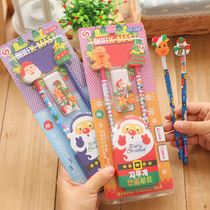 Children Gift Creative Stationery Cute Cartoon Christmas Pencil Eraser Suit Elementary School Kids Prize Gift