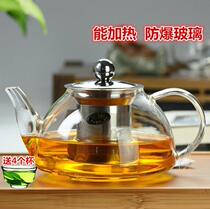 Ya Feng high temperature resistant thick glass boiled flower teapot stainless steel filter bubble teapot tea set heating big