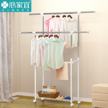 Double pole landing telescopic drying rack balcony movable quilt drying rack with sliding roller hanging hanger drying rack