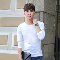 Autumn mens long-sleeved T-shirt Korean slim T-shirt round neck blank solid color pure white pure black base shirt