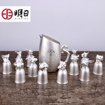 Tomorrow S999 foot silver wine set twelve Zodiac wine set set beast head a hip bottle twelve glasses