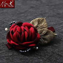 Lingda cloth camellia flower hairclip clip red bangs side clip hair jewelry headgear female hairclip back head hairpin