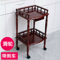 Small tea table with pulley wheel wheel wheel brake solid wood mahjong table machine corner a few sofa corners frame with wheel phone frame