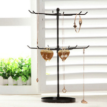 Wrought iron double-layer rotating jewelry rack Jewelry rack Necklace hairband bracelet display shelf creativity