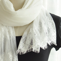 Huaer and teenager Xu Qing the same white scarf lace pleated silk scarf female long model student Korean version of the universal shawl
